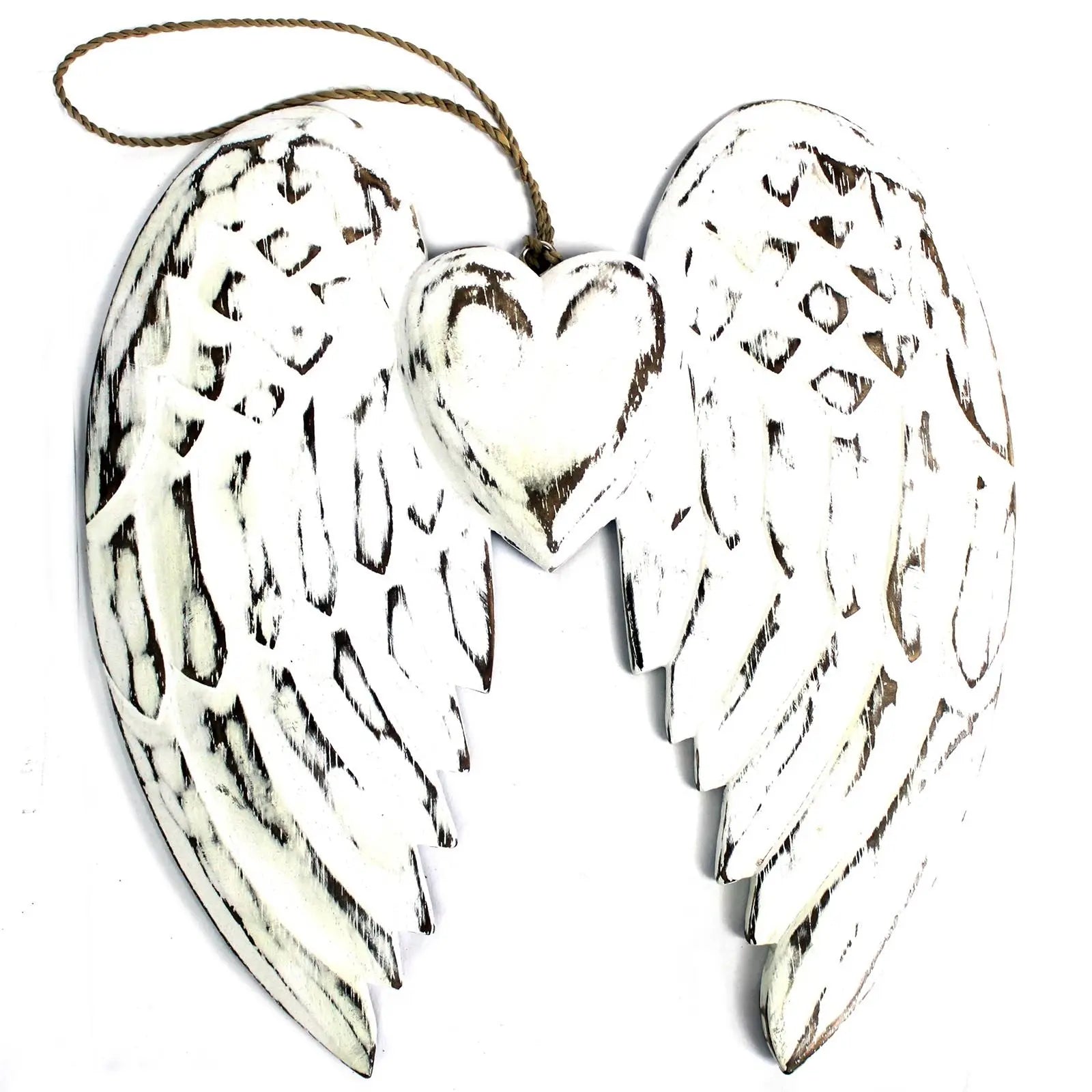 Hand Crafted Double Angel Wing & Heart - 24cm Spirit Journeys Gifts