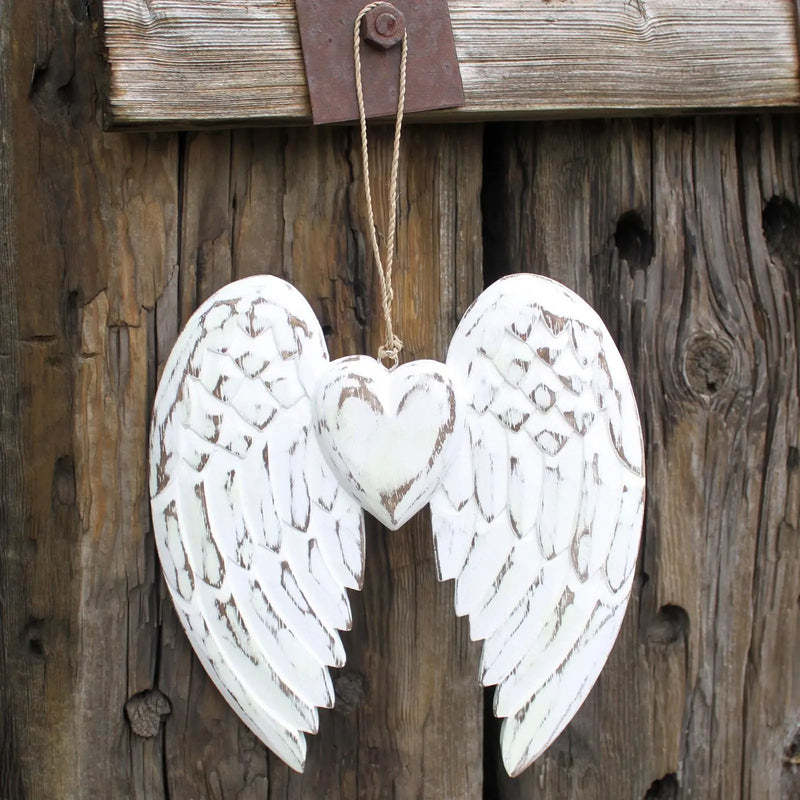 Hand Crafted Double Angel Wing & Heart - 24cm Spirit Journeys Gifts