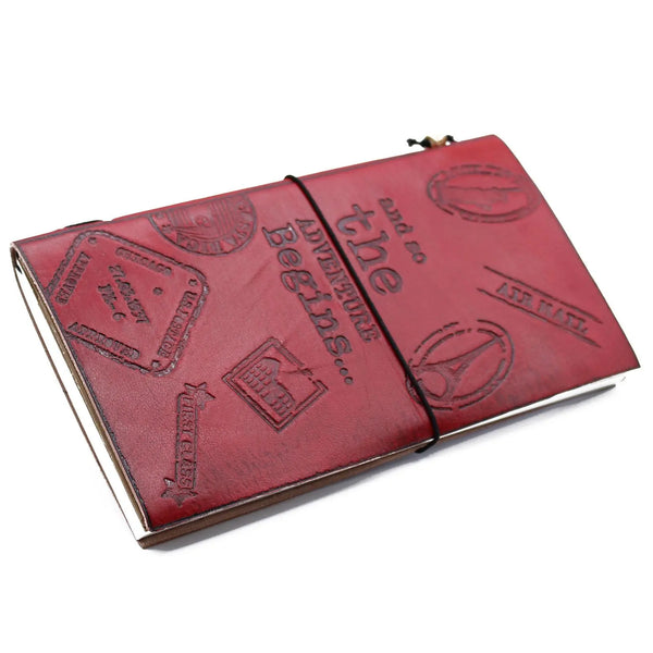 Handmade Leather  Journal- The Adventure Begins - Red - (80 pages) Spirit Journeys Gifts
