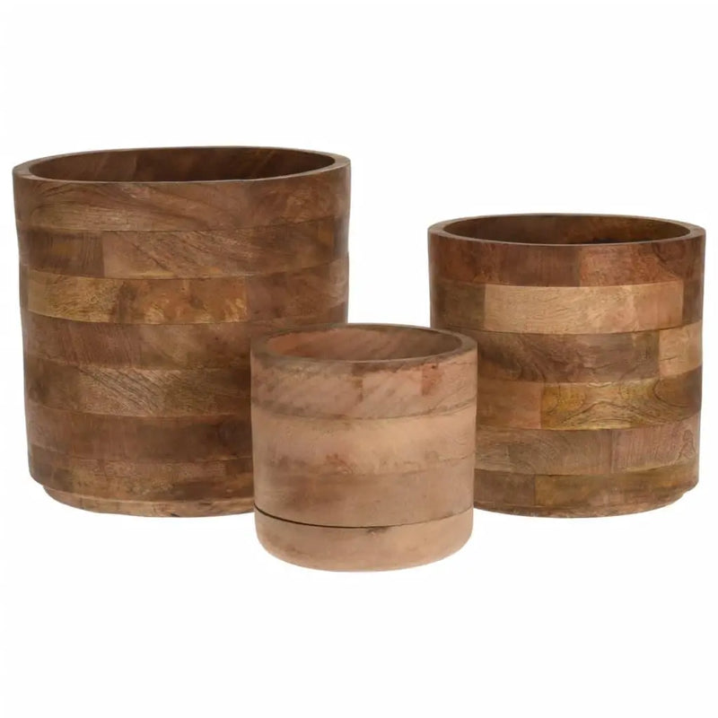 Home&Styling 3 Piece Plant Pot Set Solid Mango Wood Natural Spirit Journeys Gifts