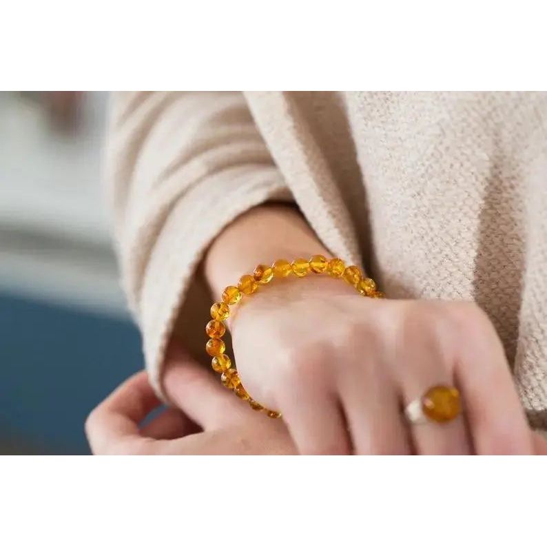Honey Amber Sphere Bead Bracelet Spirit Journeys Gifts