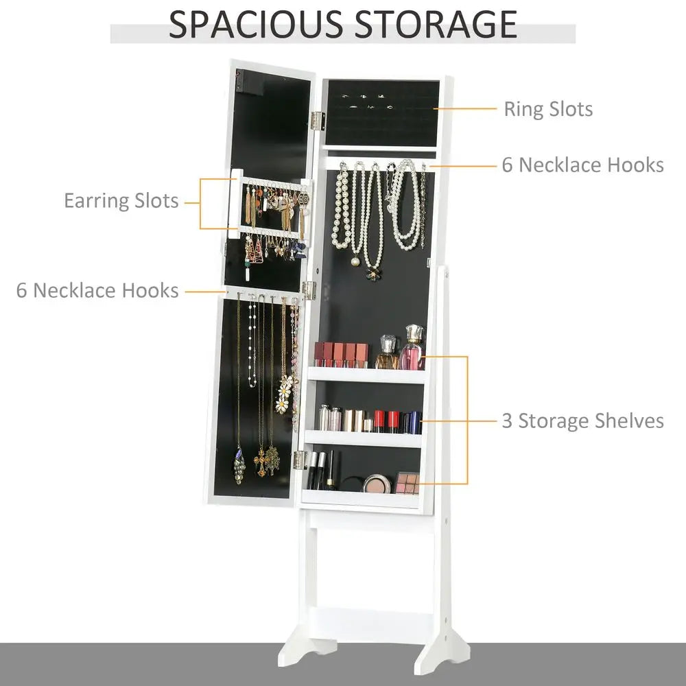 LED Mirrored Jewellery Cabinet, 36Lx30Wx136H cm-White HOMCOM