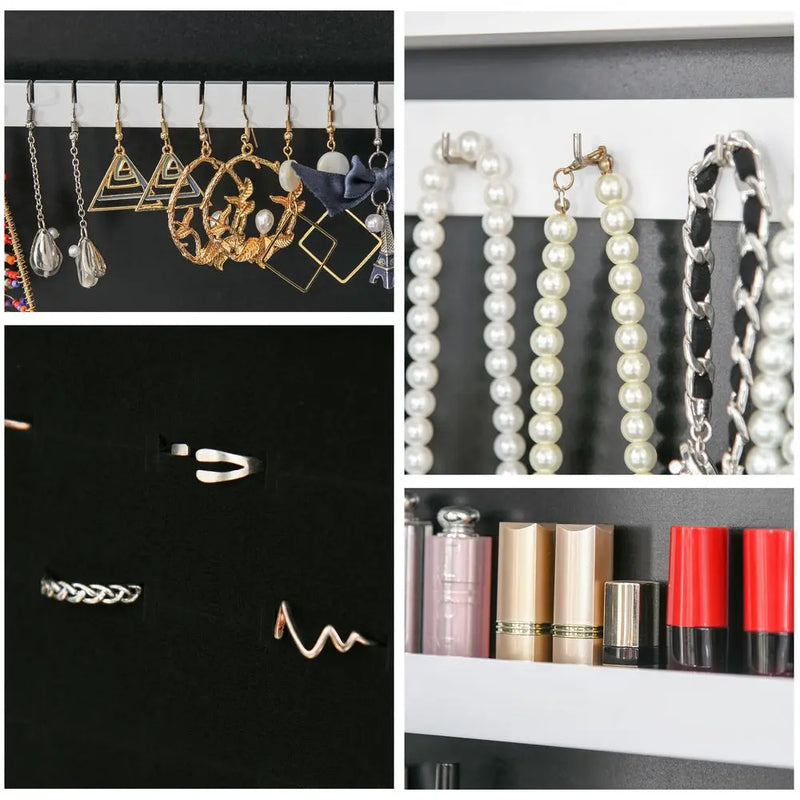 LED Mirrored Jewellery Cabinet, 36Lx30Wx136H cm-White HOMCOM
