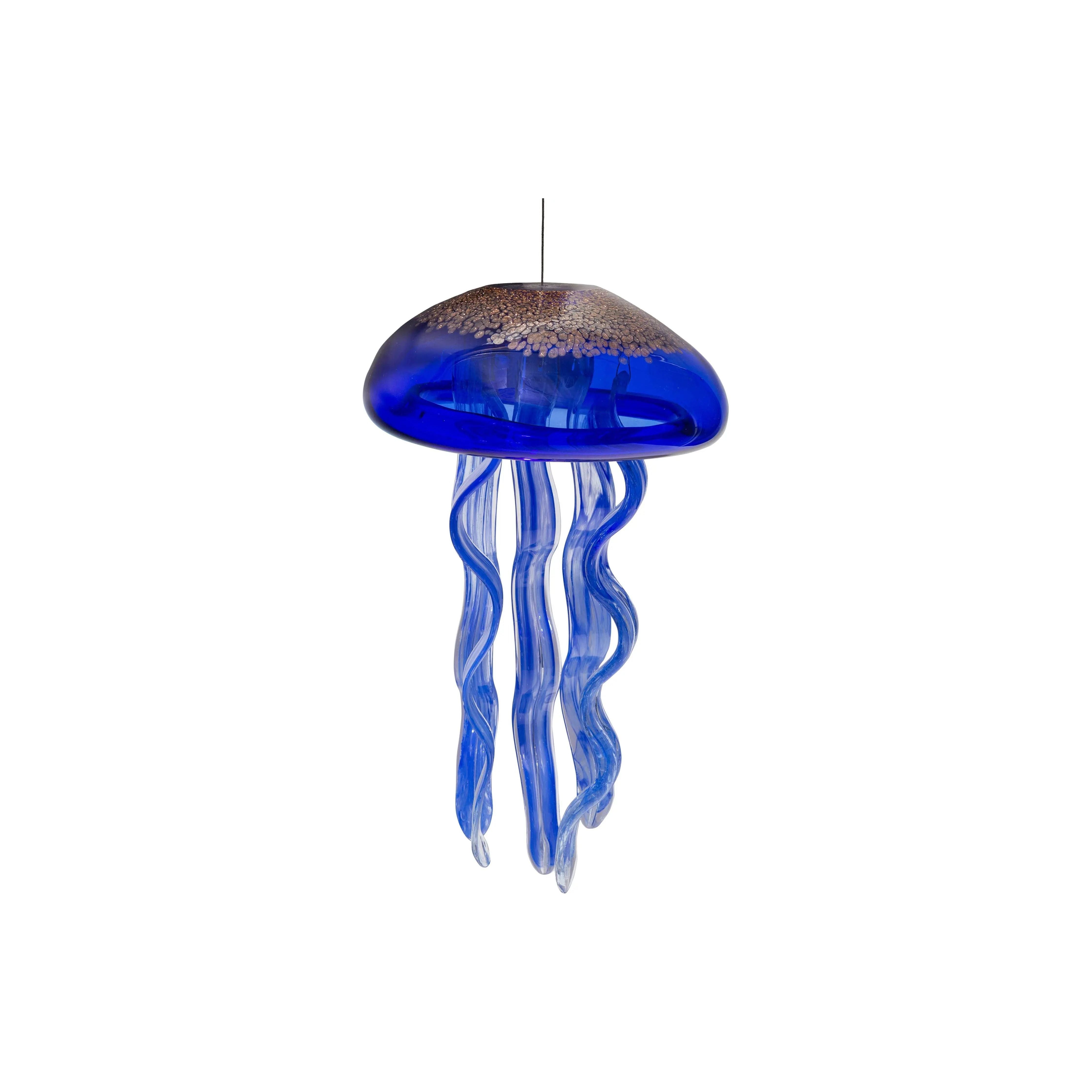 Large Art Glass Jelly Fish Chime: Lake Blue ApricotMint