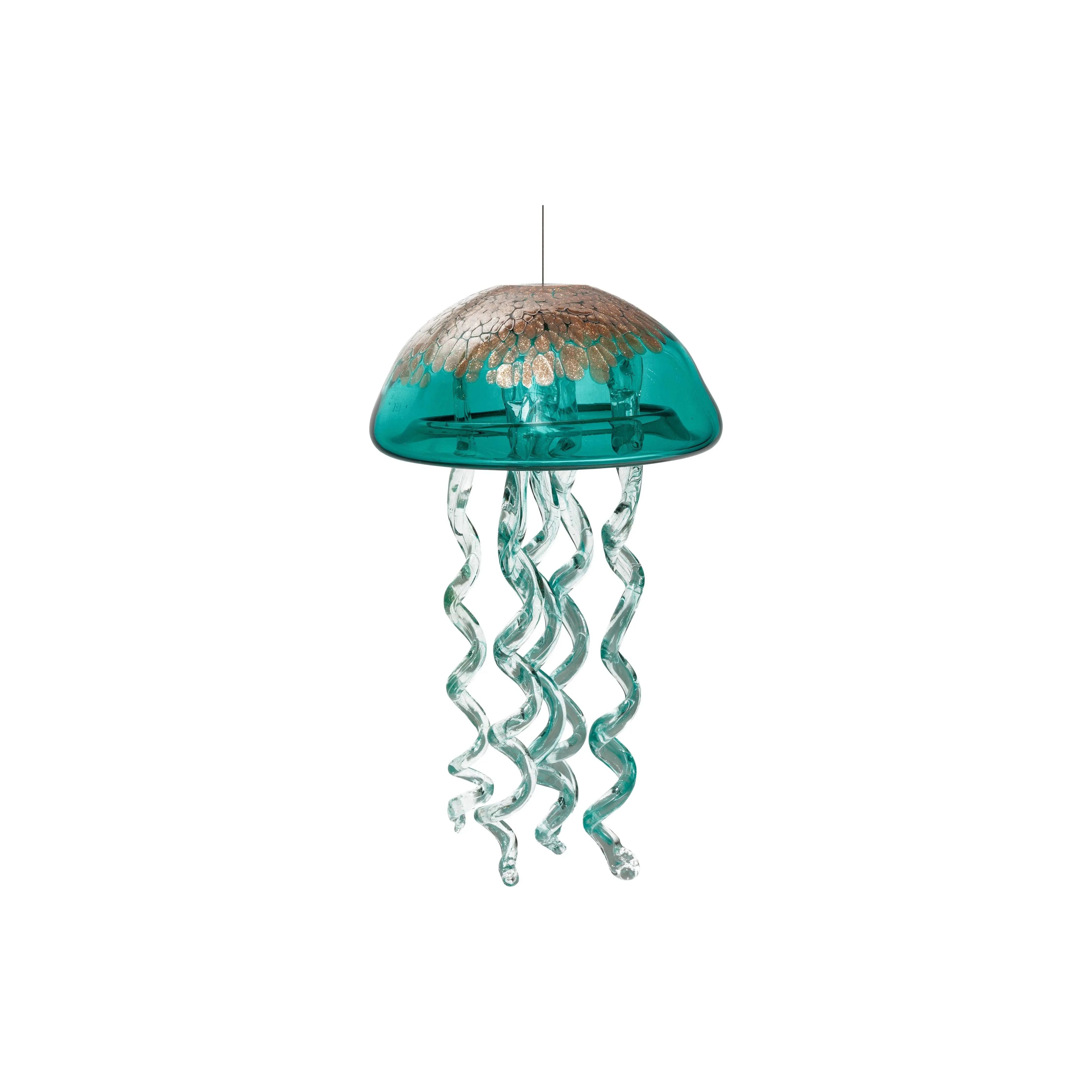 Large Art Glass Jelly Fish Chime: Lake Blue ApricotMint