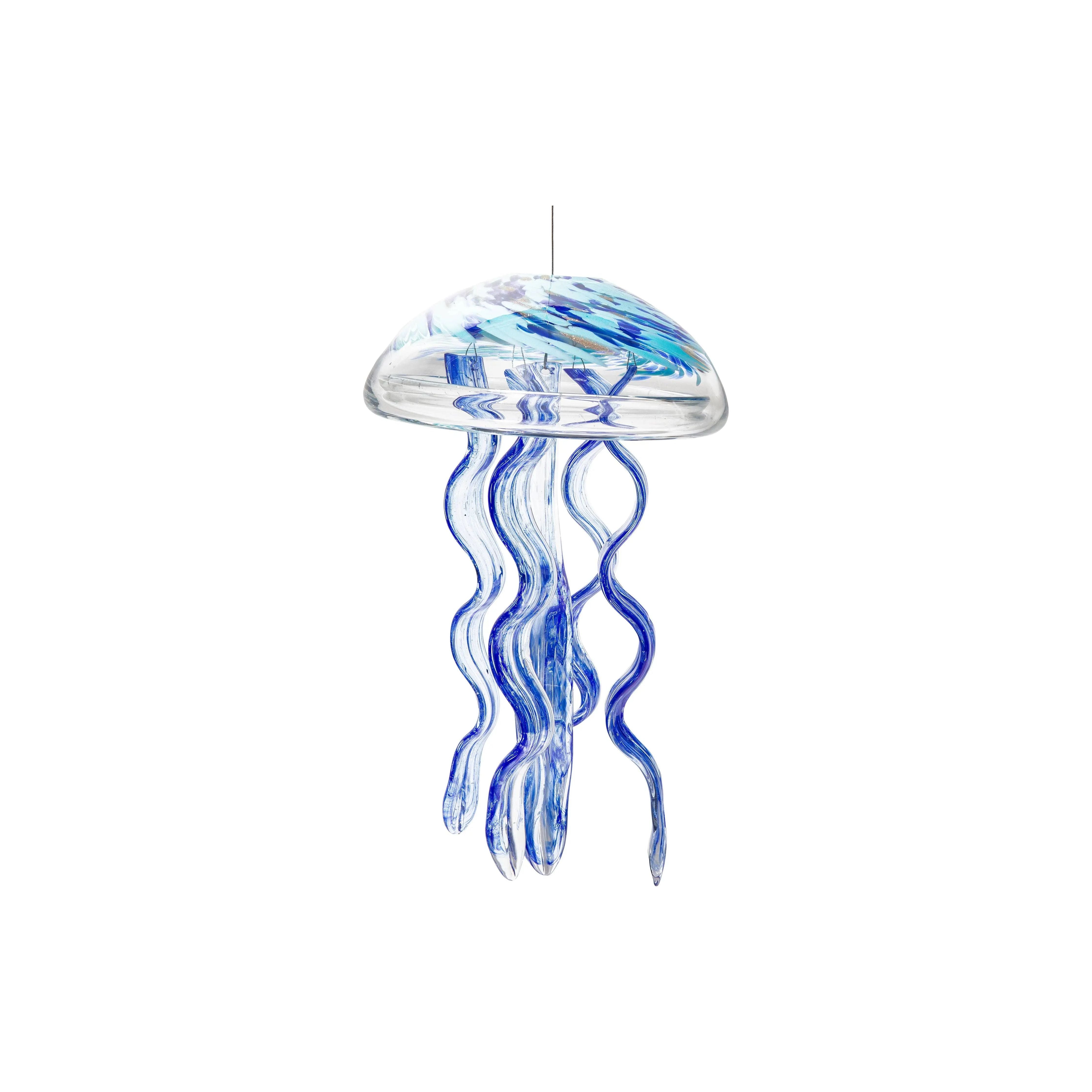 Large Art Glass Jelly Fish Chime: Lake Blue ApricotMint