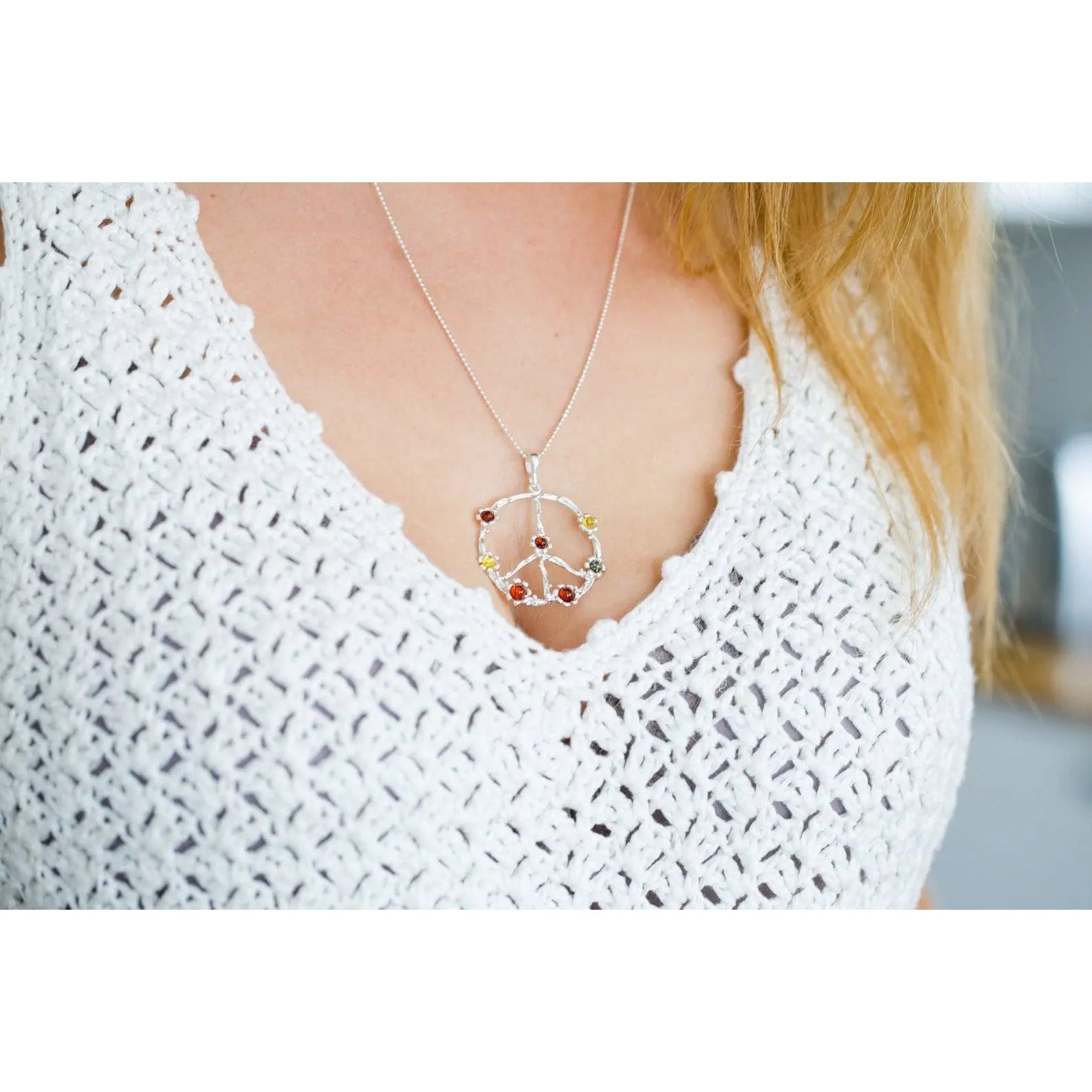 Large Silver Peace Sign Necklace Spirit Journeys Gifts