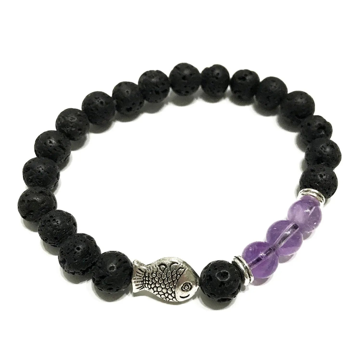 Lava Stone Bracelet - Fish Amethyst Spirit Journeys Gifts