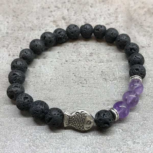 Lava Stone Bracelet - Fish Amethyst Spirit Journeys Gifts