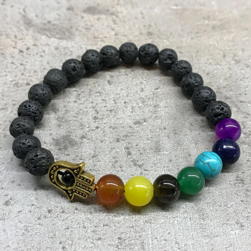 Lava Stone Bracelet - Hamsa Chakra Spirit Journeys Gifts