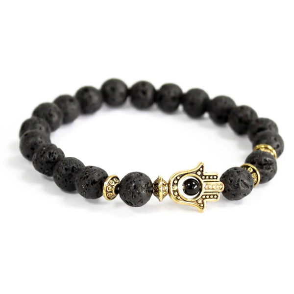 Gold Hamsa / Lava Stone - Gemstone Bracelet Spirit Journeys Gifts