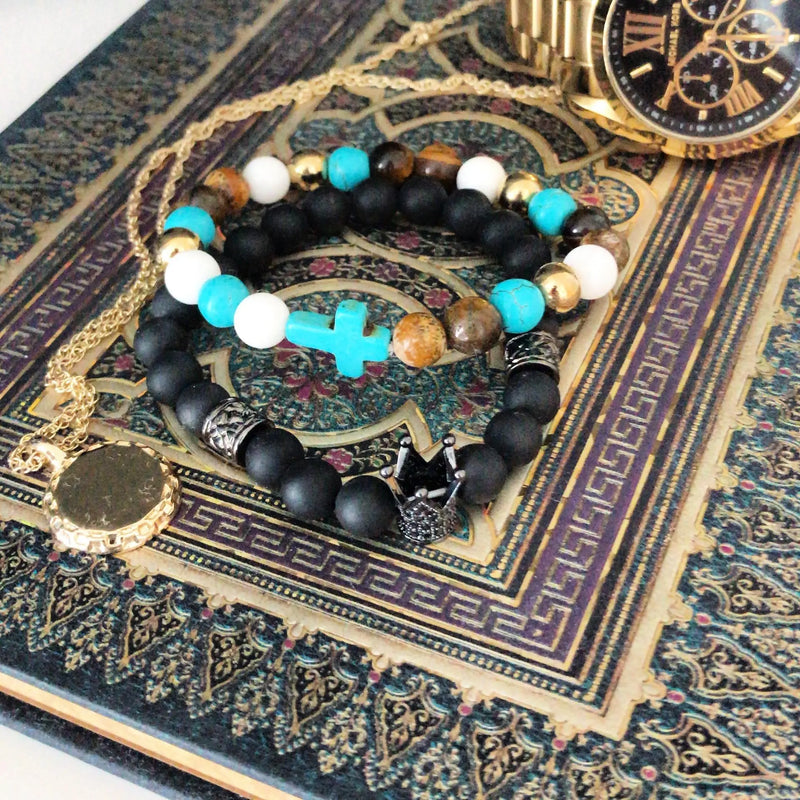 Gold Hamsa / Lava Stone - Gemstone Bracelet Spirit Journeys Gifts