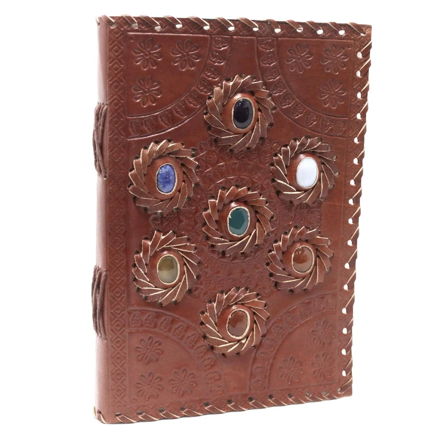 Leather Chakra Stone Notebook (6x9