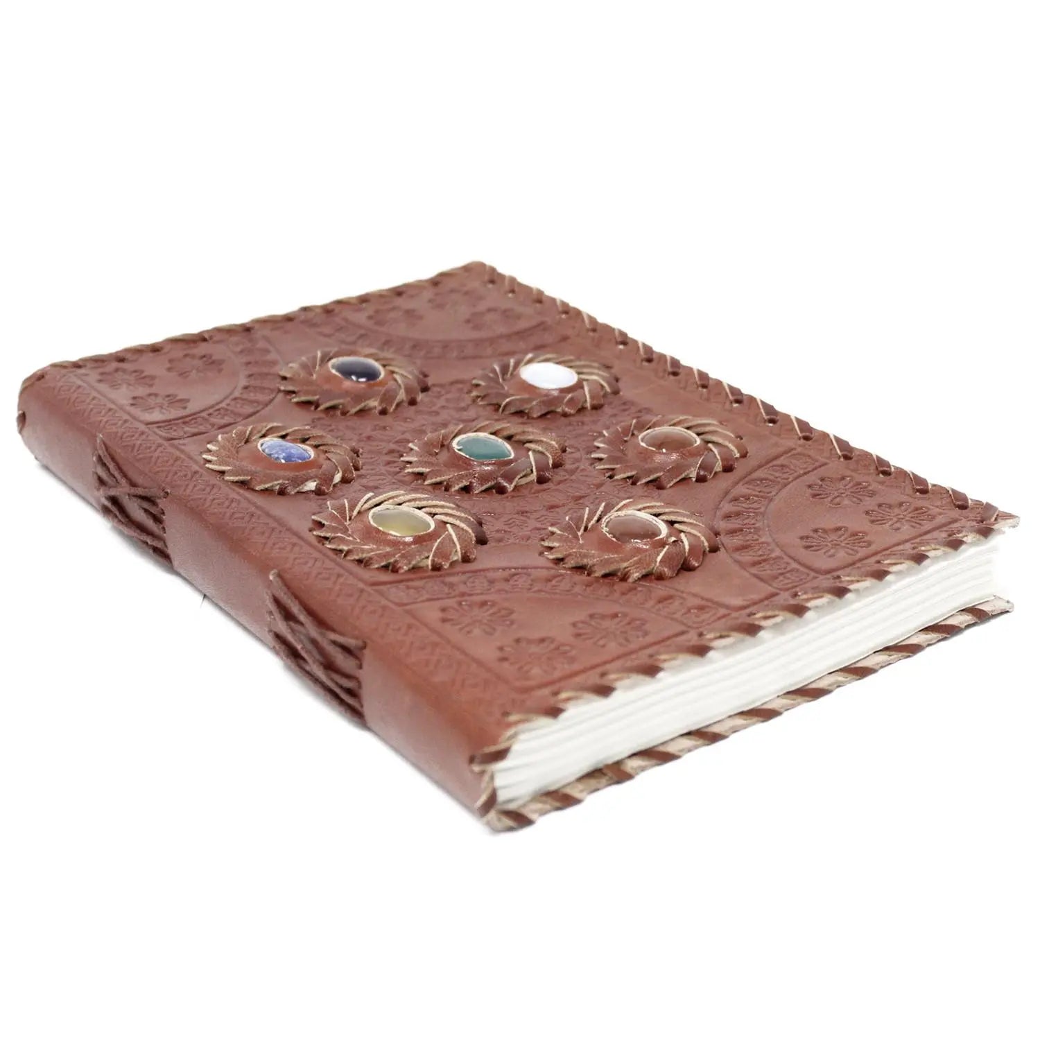 Leather Chakra Stone Notebook (6x9