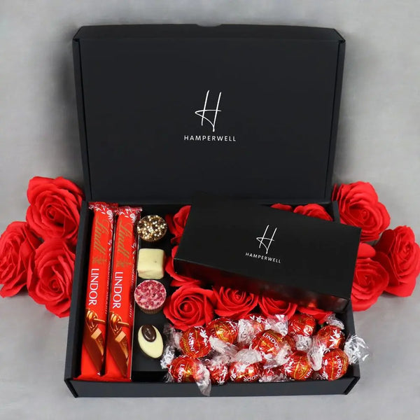 Lindt Lindor Ultimate Gift Hamper With Red Roses HamperWell