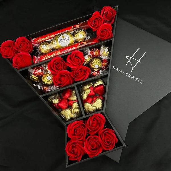 Lindt Lindor & Ferrero Rocher Signature Chocolate Bouquet With Red Roses HamperWell