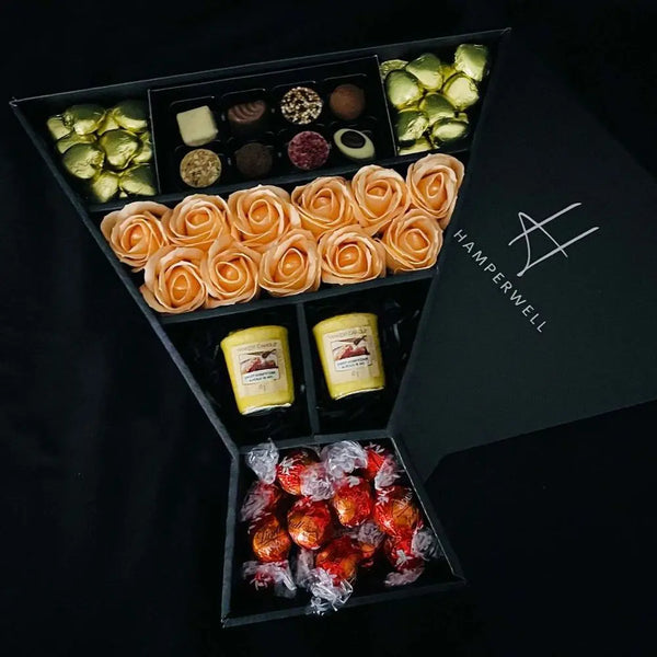 Lindt Lindor & Yankee Candle Signature Chocolate Bouquet With Peach Roses HamperWell