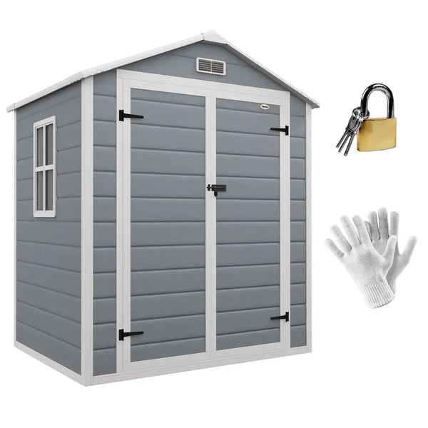 Outsunny Garden Shed 6'x4.5' Plastic Tool Storage House w/ Lockable Double Doors Outsunny