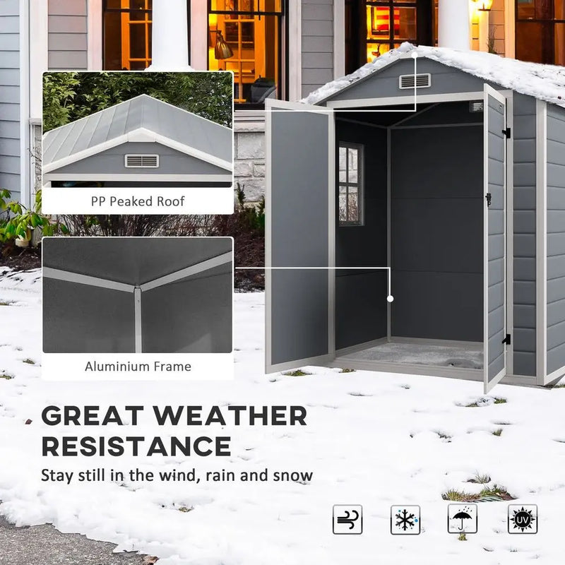 Outsunny Garden Shed 6'x4.5' Plastic Tool Storage House w/ Lockable Double Doors Outsunny