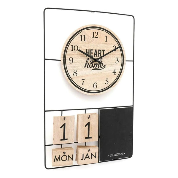 Metal & Wood Clock, Date & Memo Board 52x33cm gekofaire
