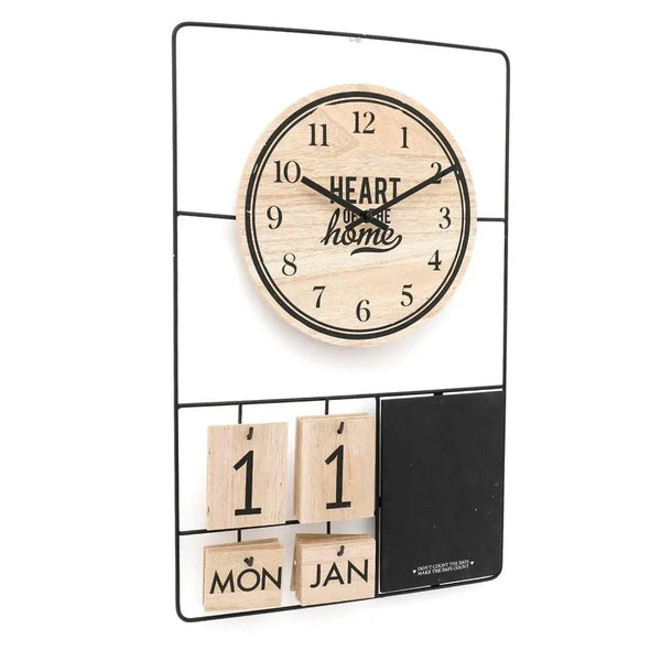 Metal & Wood Clock, Date & Memo Board 52x33cm gekofaire