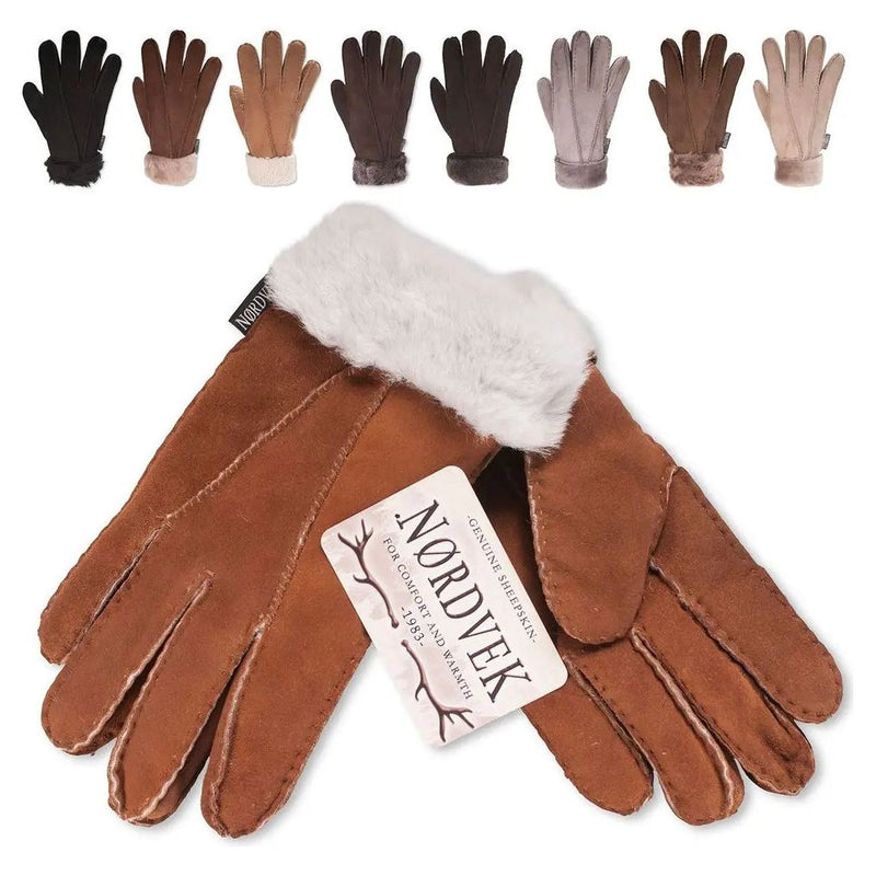 Nordvek Womens Sheepskin Gloves With Fur Cuff - 301-100 Nordvek