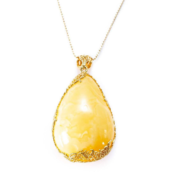 OOAK Gold-Plated Yellow Amber Egg Pendant Spirit Journeys