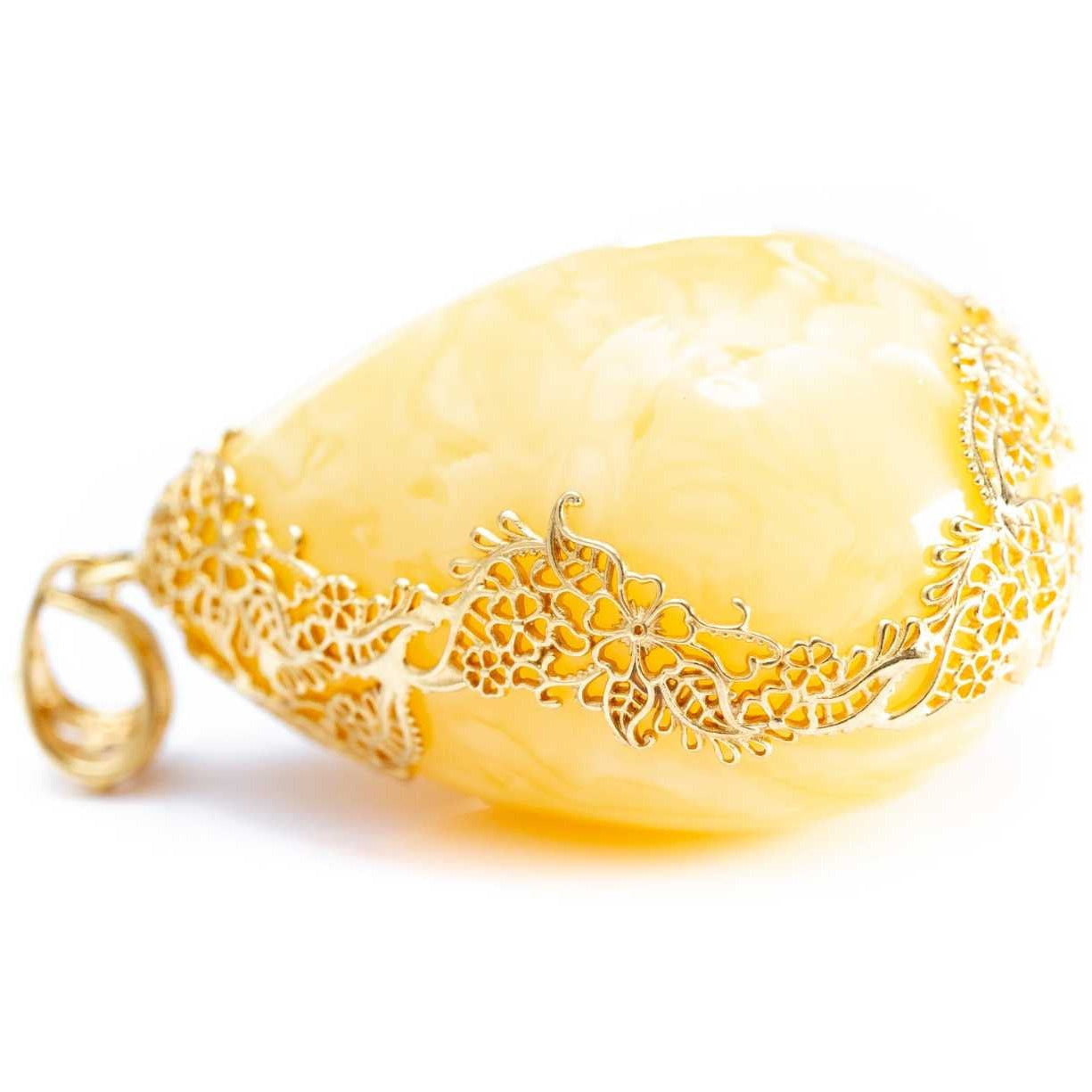 OOAK Gold-Plated Yellow Amber Egg Pendant Spirit Journeys