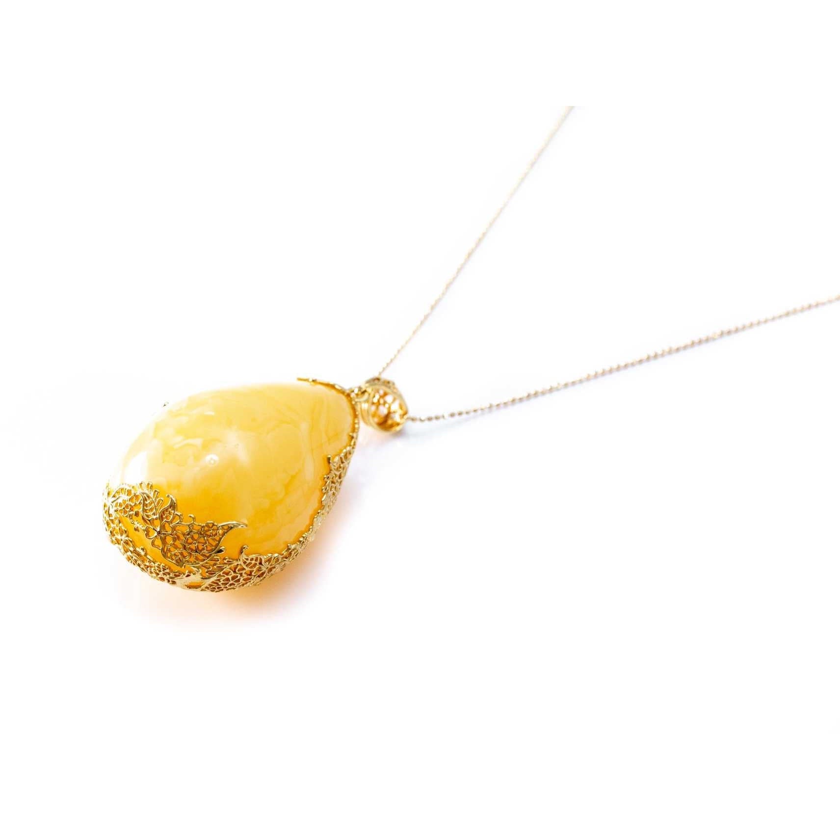 OOAK Gold-Plated Yellow Amber Egg Pendant Spirit Journeys