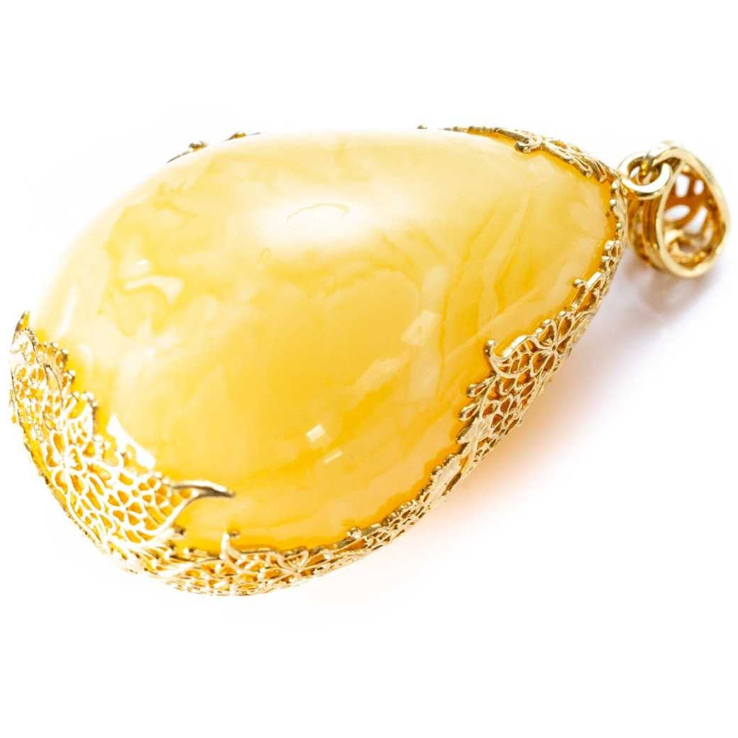 OOAK Gold-Plated Yellow Amber Egg Pendant Spirit Journeys