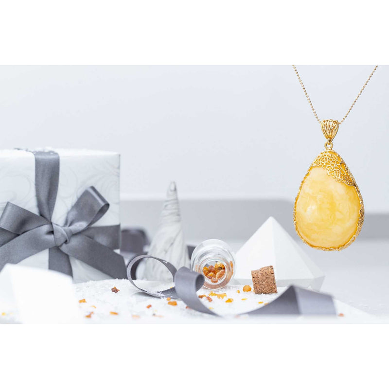 OOAK Gold-Plated Yellow Amber Egg Pendant Spirit Journeys