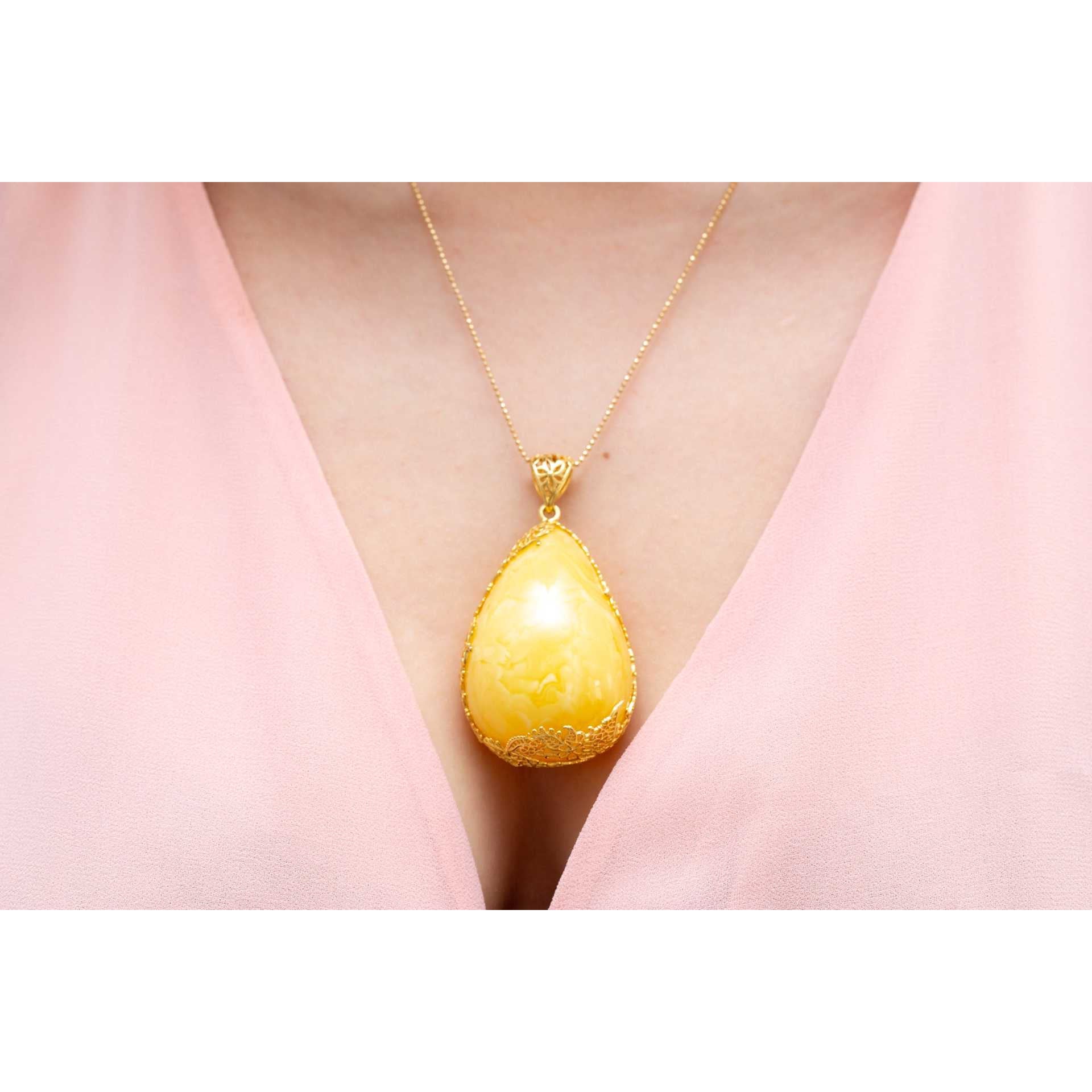 OOAK Gold-Plated Yellow Amber Egg Pendant Spirit Journeys