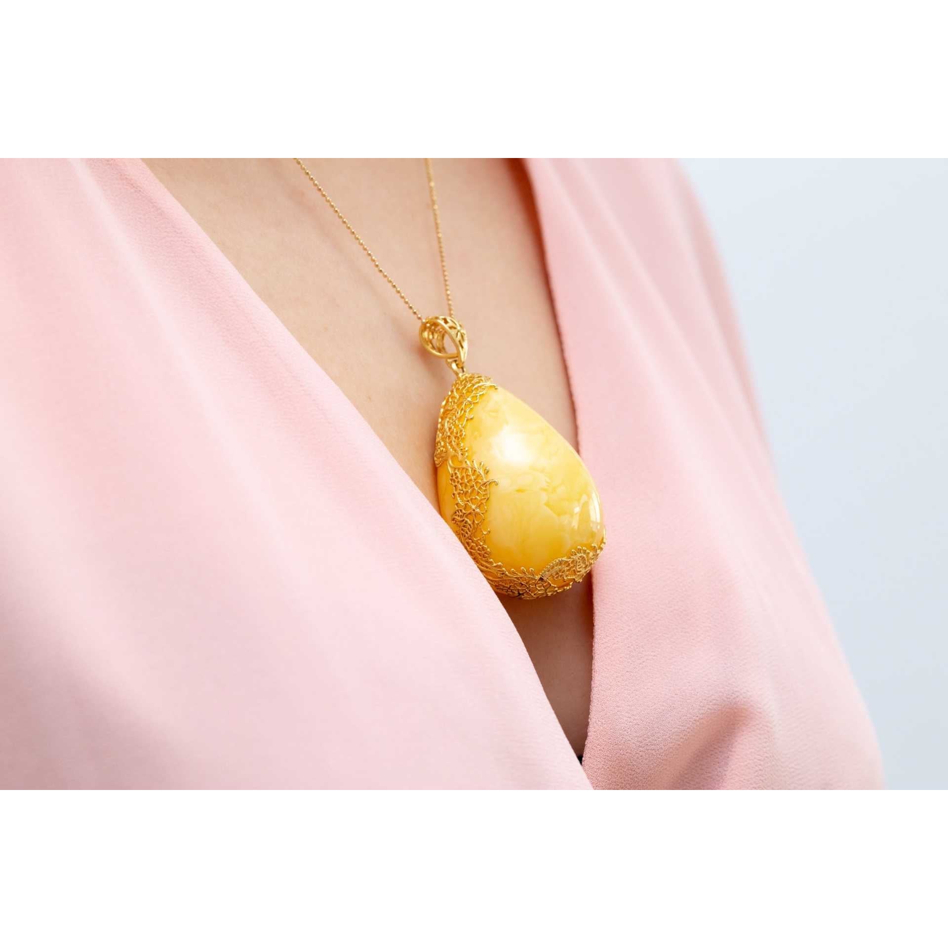 OOAK Gold-Plated Yellow Amber Egg Pendant Spirit Journeys