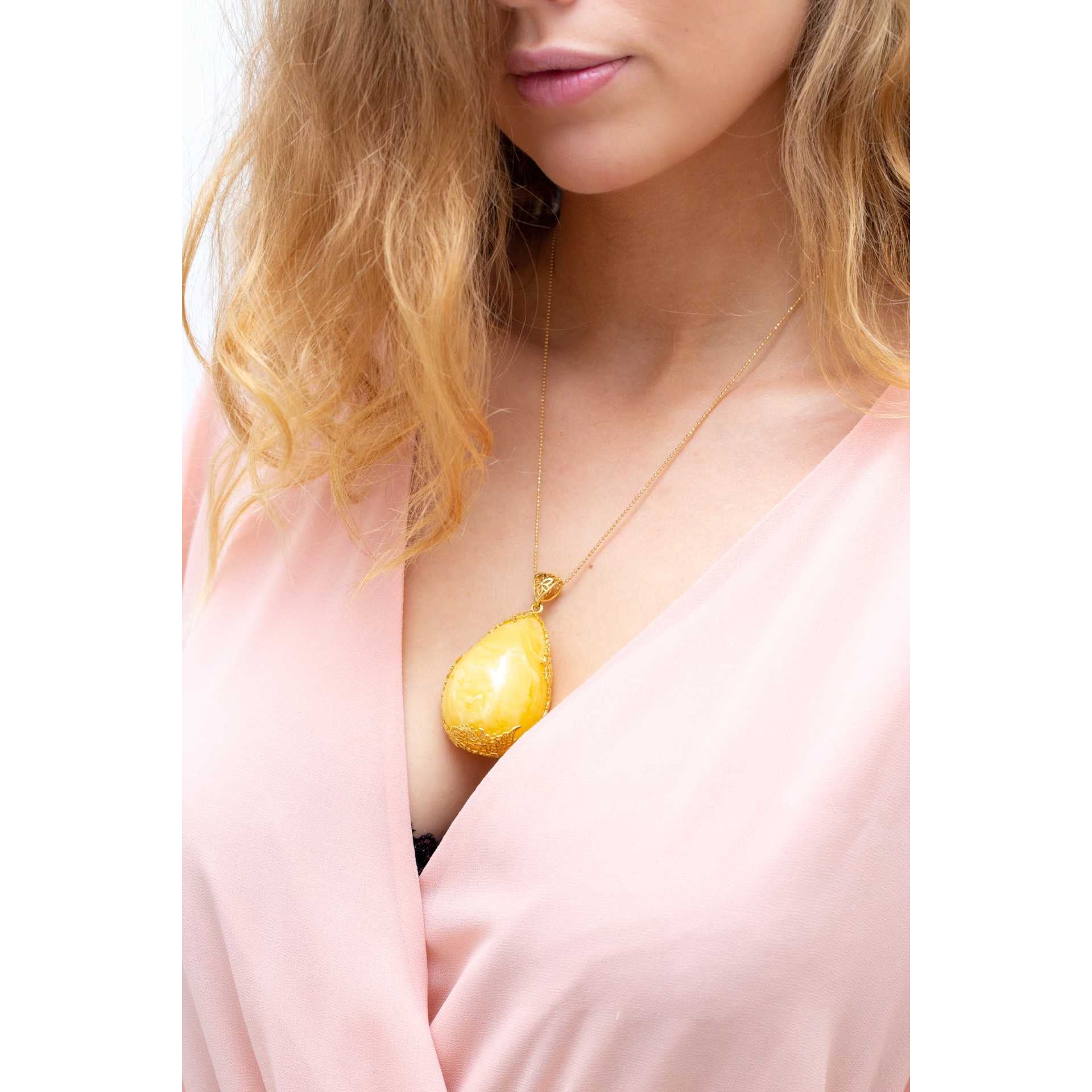 OOAK Gold-Plated Yellow Amber Egg Pendant Spirit Journeys