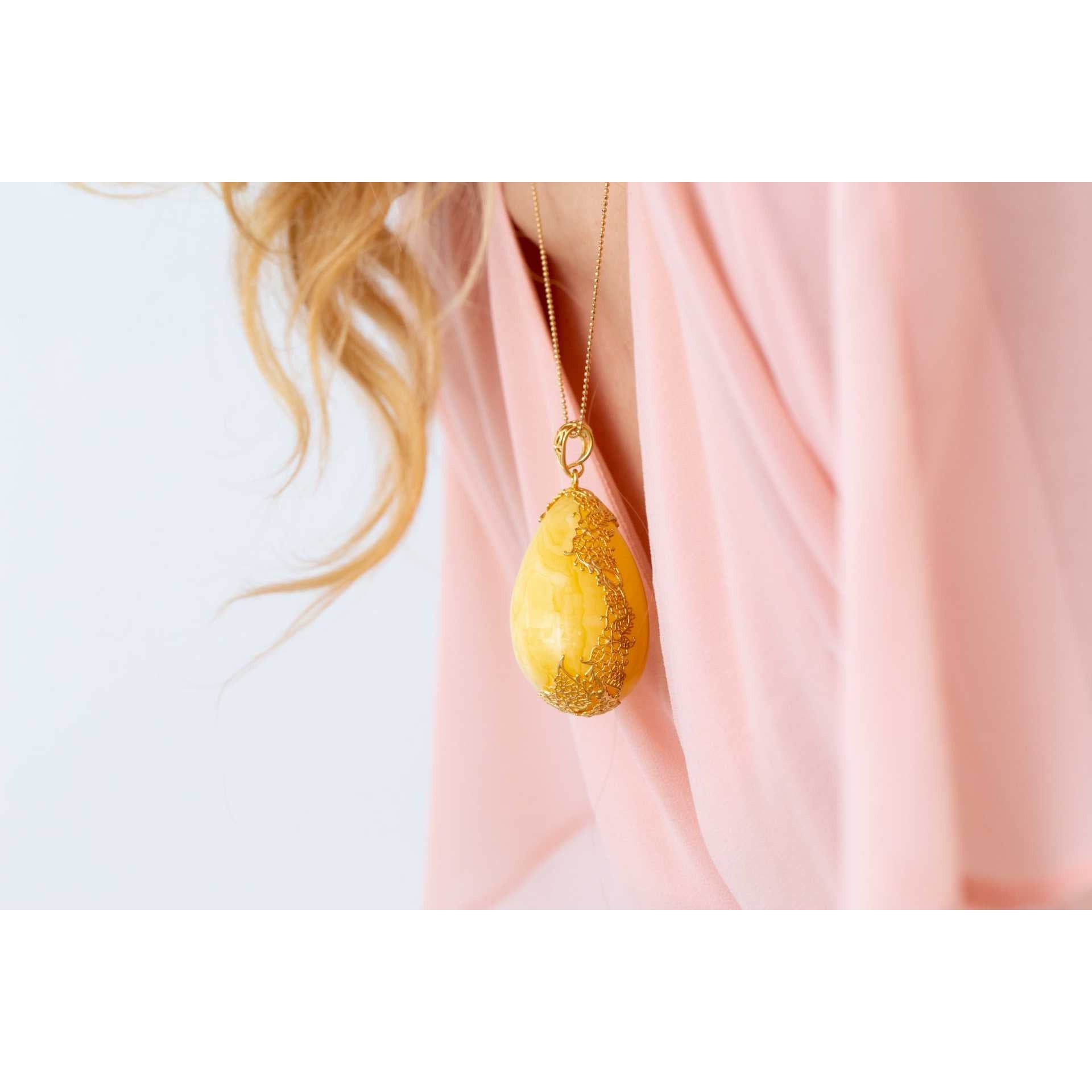 OOAK Gold-Plated Yellow Amber Egg Pendant Spirit Journeys