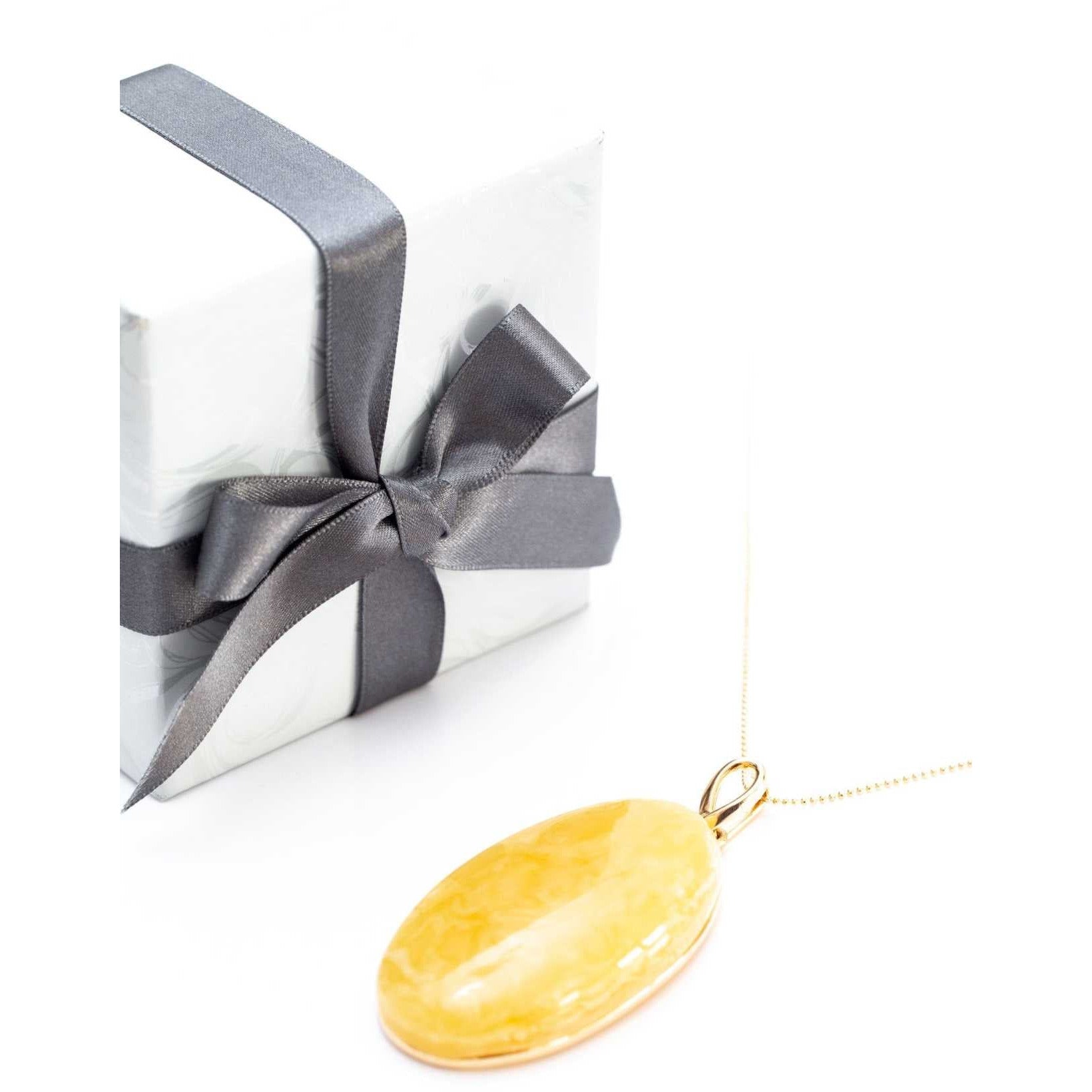 OOAK Large Gold Plated Creamy Amber Pendant Spirit Journeys