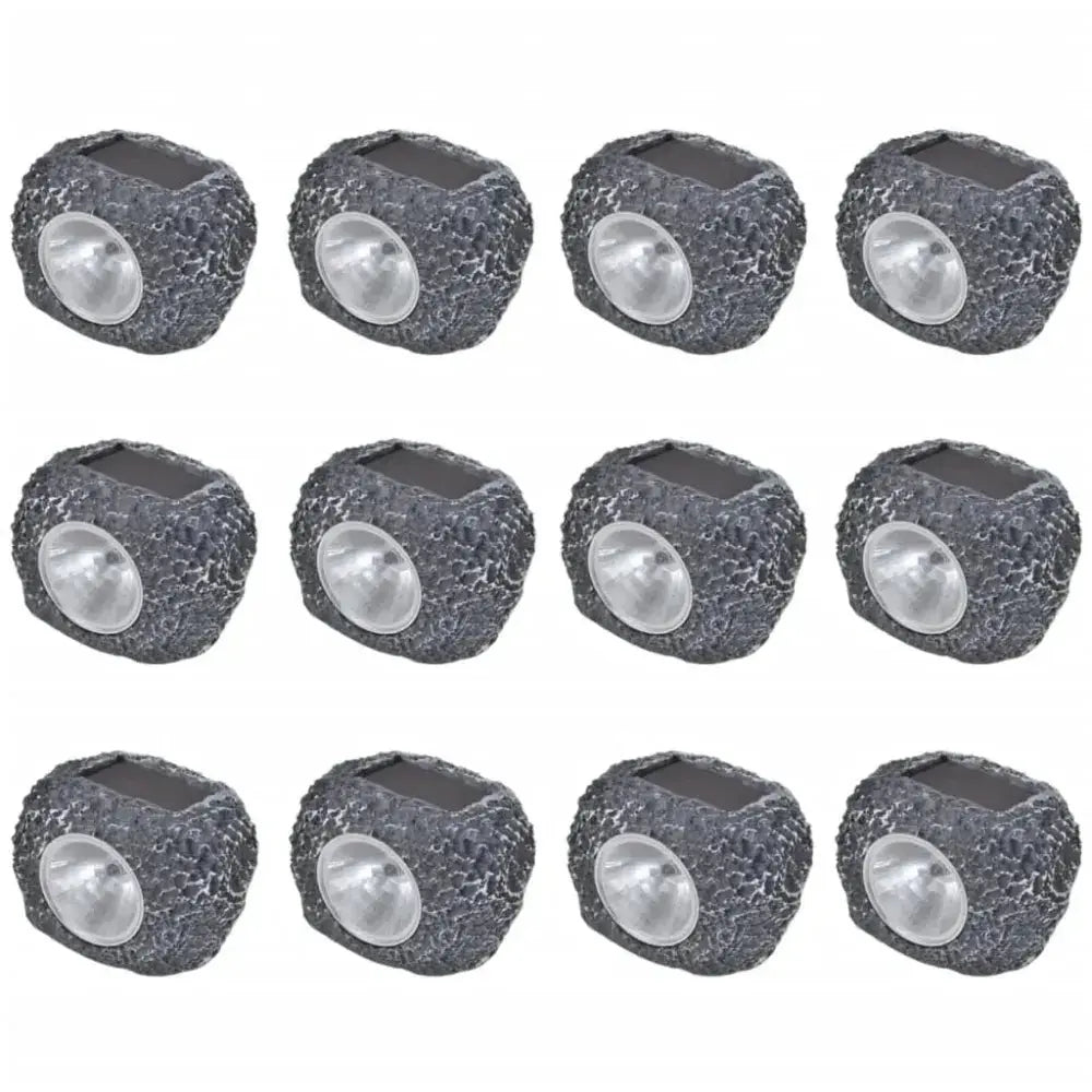 Outdoor Solar Powered LED Spotlight Stone Shape 12 pcs vidaXL