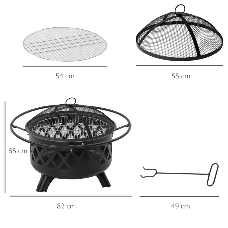 Outsunny 2-in-1 Outdoor Fire Pit with BBQ Grill, Patio Heater Log Wood Charcoal Burner, Firepit Bowl with Spark Screen Cover, Poker for Backyard Bonfire Spirit Journeys Gifts