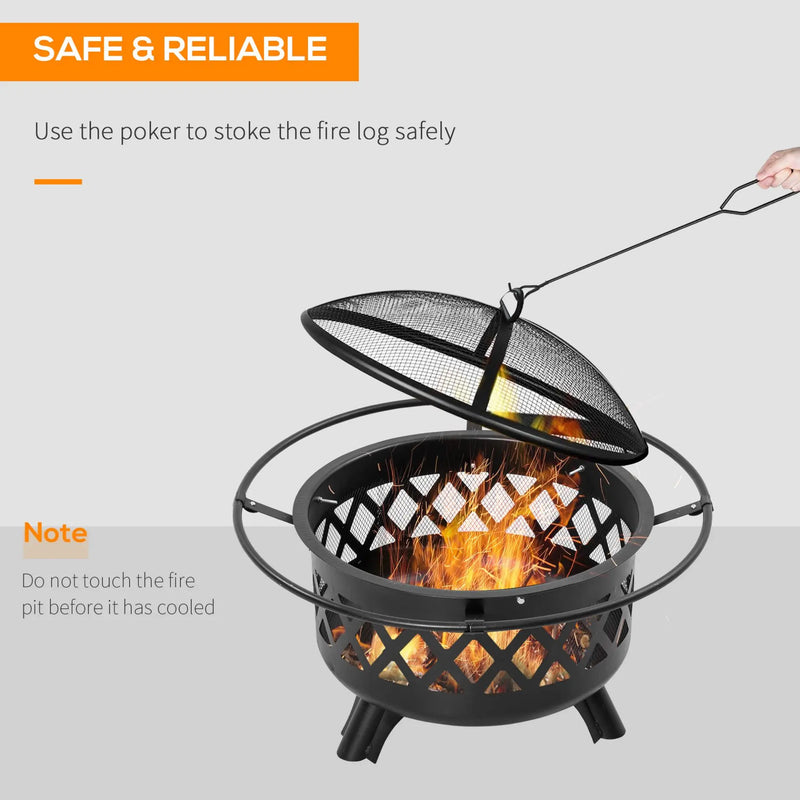 Outsunny 2-in-1 Outdoor Fire Pit with BBQ Grill, Patio Heater Log Wood Charcoal Burner, Firepit Bowl with Spark Screen Cover, Poker for Backyard Bonfire Spirit Journeys Gifts