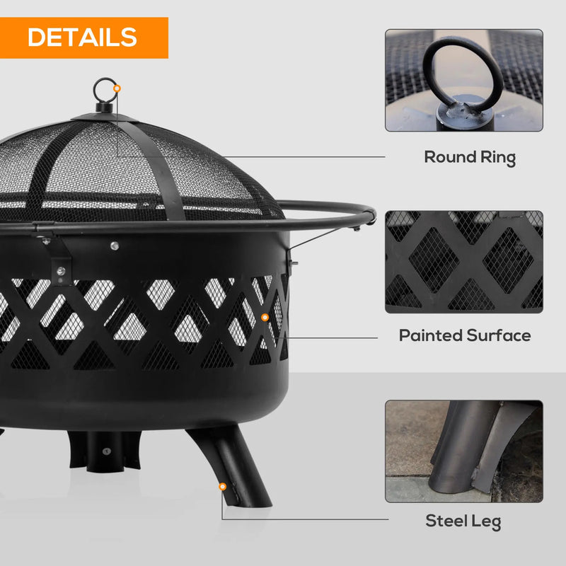 Outsunny 2-in-1 Outdoor Fire Pit with BBQ Grill, Patio Heater Log Wood Charcoal Burner, Firepit Bowl with Spark Screen Cover, Poker for Backyard Bonfire Spirit Journeys Gifts