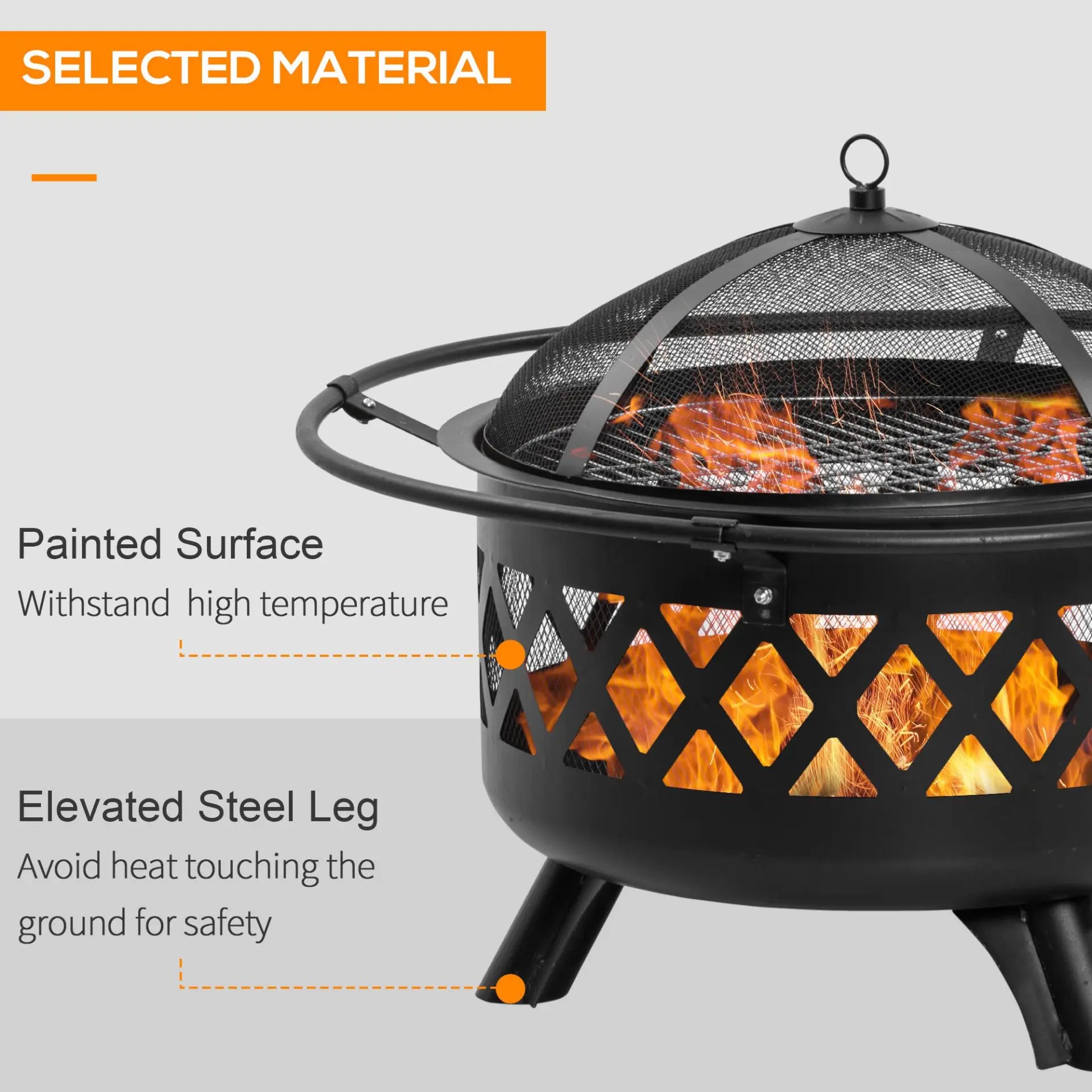 Outsunny 2-in-1 Outdoor Fire Pit with BBQ Grill, Patio Heater Log Wood Charcoal Burner, Firepit Bowl with Spark Screen Cover, Poker for Backyard Bonfire Spirit Journeys Gifts