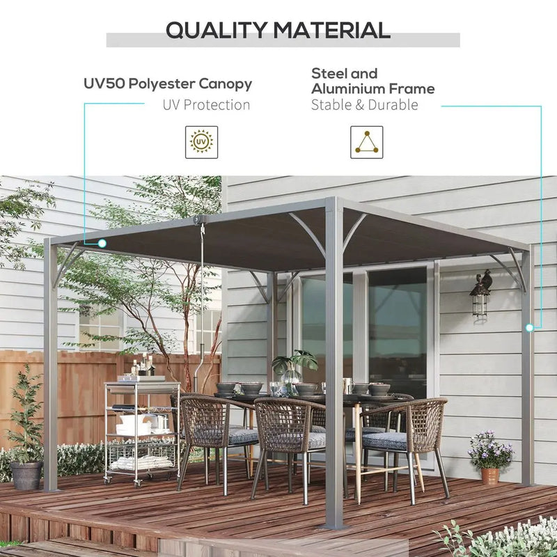 Outsunny 3 x 3(m) Outdoor Louvered Metal Pergola with Retractable Roof, Grey Outsunny
