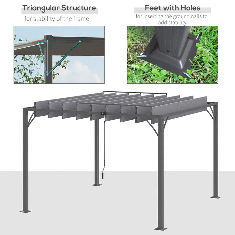 Outsunny 3 x 3(m) Outdoor Louvered Metal Pergola with Retractable Roof, Grey Outsunny