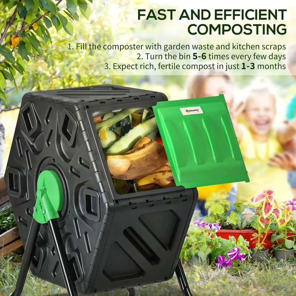 Outsunny 65L Garden Compost Bin, Barrel Rotating Composter with Steel Legs Outsunny