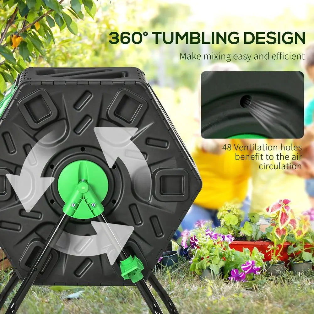 Outsunny 65L Garden Compost Bin, Barrel Rotating Composter with Steel Legs Outsunny