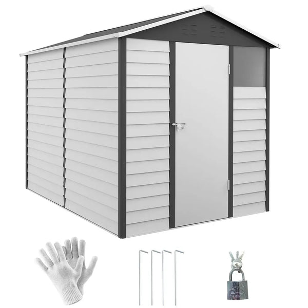 Outsunny 9'x6' Galvanised Metal Garden Shed Tool Storage Shed for Patio Grey Outsunny