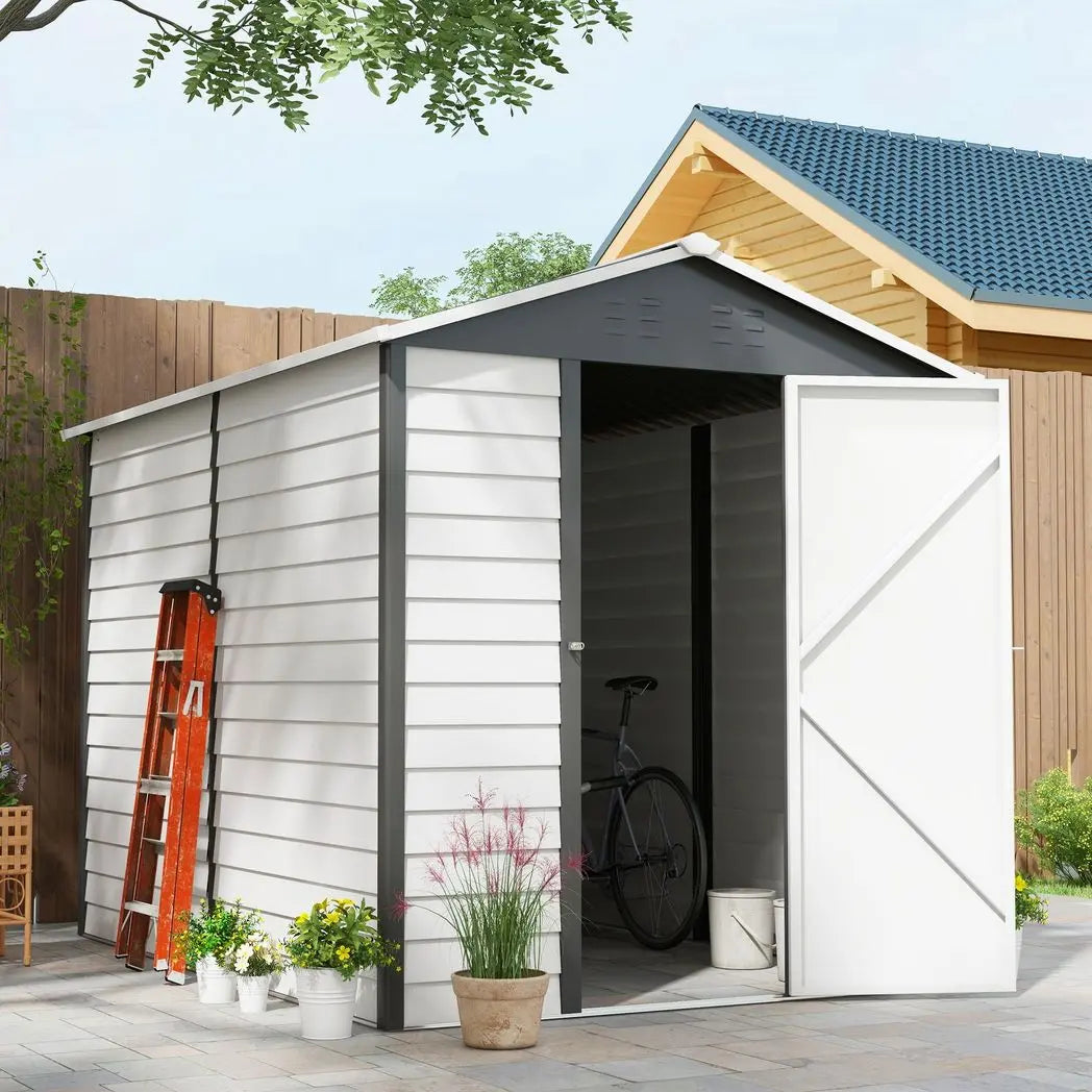 Outsunny 9'x6' Galvanised Metal Garden Shed Tool Storage Shed for Patio Grey Outsunny