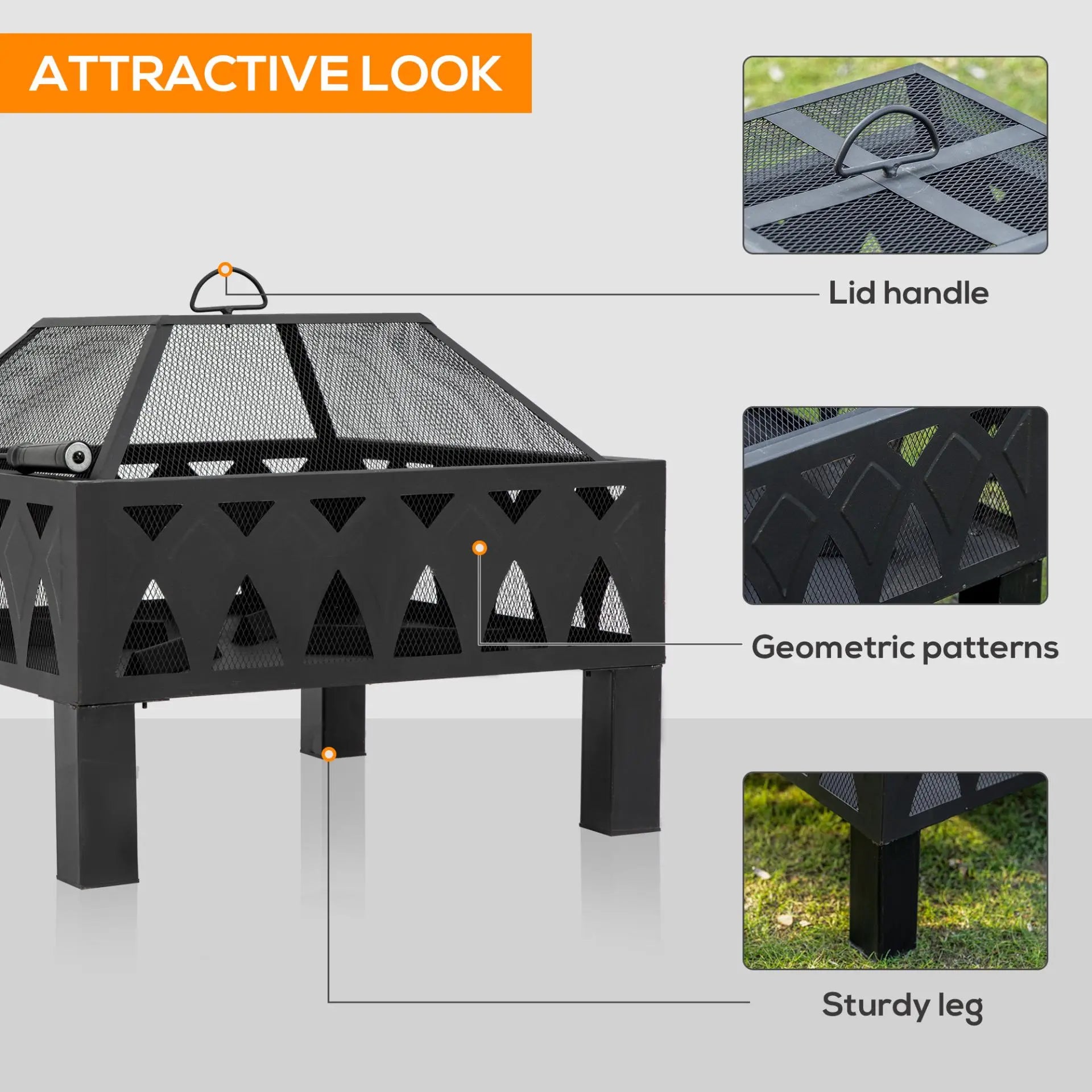 Outsunny Outdoor Fire Pit with Screen Cover, Wood Burner, Log Burning Bowl with Poker for Patio, Backyard, Black Spirit Journeys Gifts