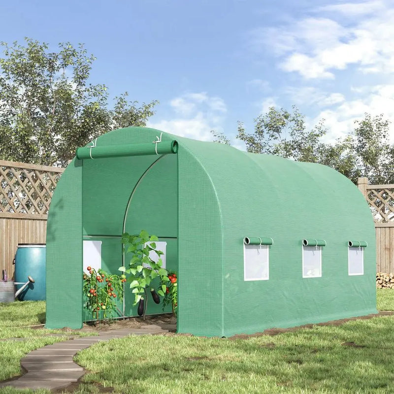 Outsunny 4.5m x 2m x 2m Walk-In Gardening Plant Greenhouse w/ PE Cover, Green Outsunny
