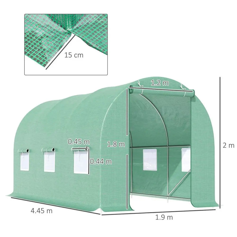 Outsunny 4.5m x 2m x 2m Walk-In Gardening Plant Greenhouse w/ PE Cover, Green Outsunny